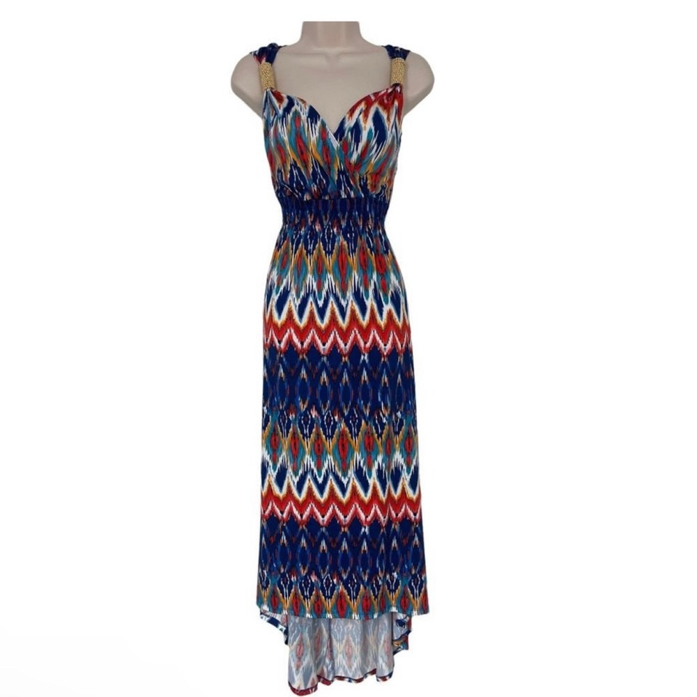 Size Large VIBRANT IKAT PRINT HIGH-LOW MAXI DRESS Summer Vacation Cruise…